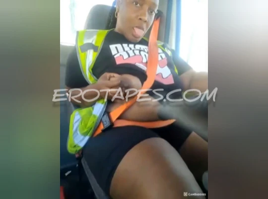 Horny south African female truck driver touching massive boobs